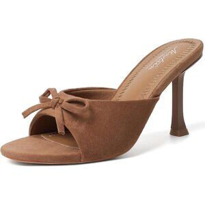 ⚡Women's Brown Suede Kitten Heel Round Toe With Bow Vintage Mules Sexy Slip on